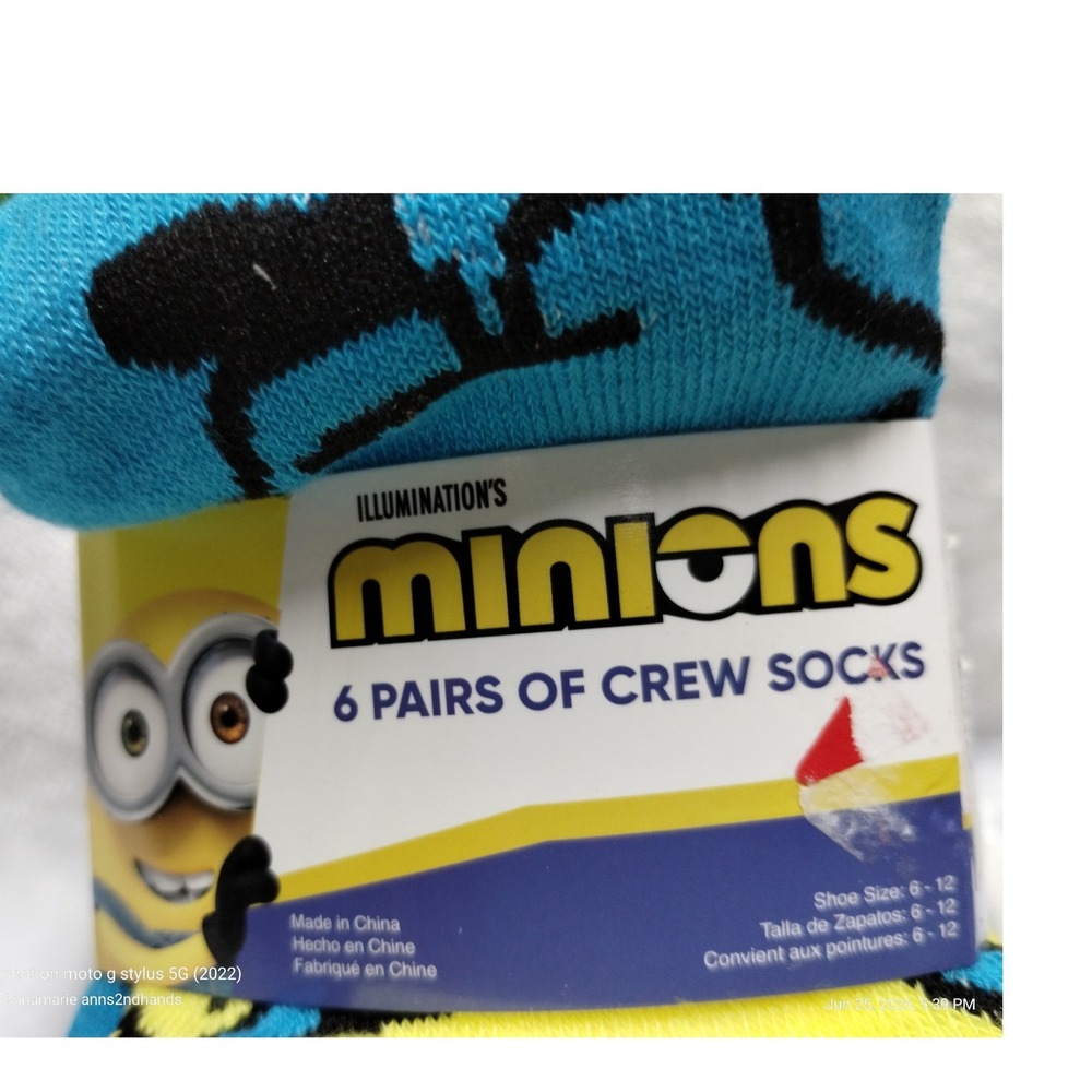 Minions Mens Crew Socks 6 Pair Pack‎ Shoe Size 6-12 Blue Yellow Grey New